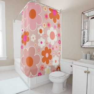 Rideaux De Douche Fleurs Rétro Peach Blush Rose Orange Floral