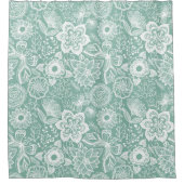 Rideaux De Douche Fleurs rétro vertes blanches et pâles motif (Devant)