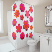 Rideaux De Douche Fleurs rose chaud et orange (En situation)