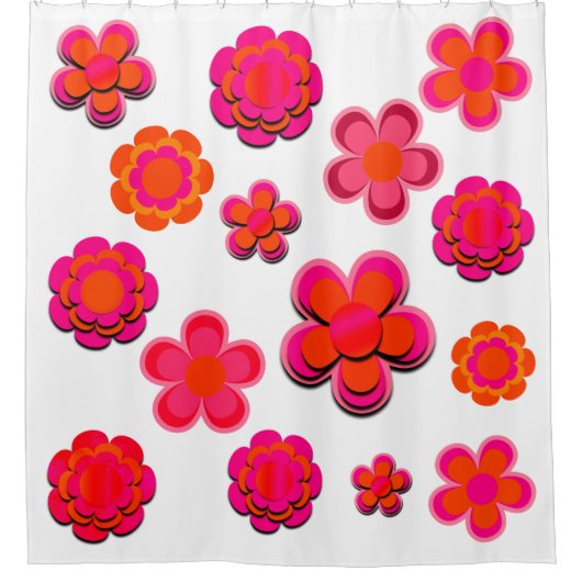 Rideaux De Douche Fleurs rose chaud et orange (Devant)