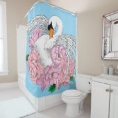 Rideaux De Douche Fleurs roses cygnes blanches (En situation)