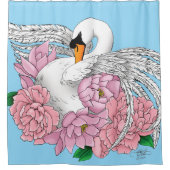 Rideaux De Douche Fleurs roses cygnes blanches (Devant)