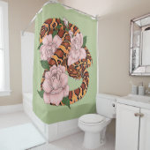 Rideaux De Douche Fleurs roses du serpent de maïs vert (En situation)