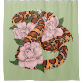 Rideaux De Douche Fleurs roses du serpent de maïs vert (Devant)