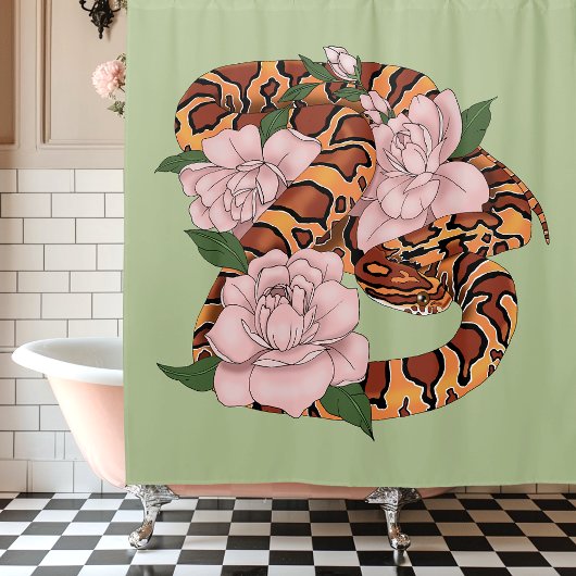Rideaux De Douche Fleurs roses du serpent de maïs vert