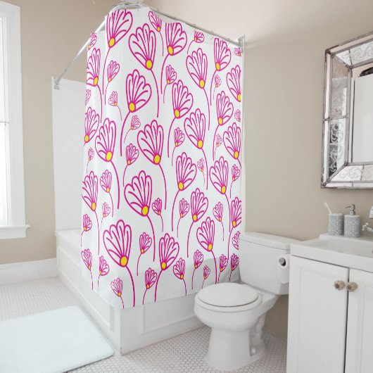 Rideaux De Douche Fleurs roses Florales (En situation)