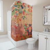 RIDEAUX DE DOUCHE FLEURS ROSES ROUGES, FLEURS JAPONAISES FEUILLES AN (En situation)