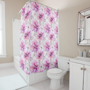 Rideaux De Douche Fleurs roses violettes à l'aquarelle motif de prin