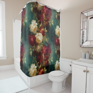 Rideaux De Douche Fleurs rouges blanches vertes