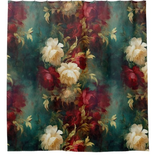 Rideaux De Douche Fleurs rouges blanches vertes (Devant)