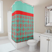 Rideaux De Douche Fleurs rouges et sarcelles (En situation)