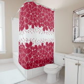 Rideaux De Douche Fleurs rouges marguerites sur arrière - plan blanc (En situation)