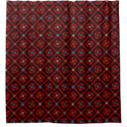 Rideaux De Douche Fleurs rouges Palestine Broderie tatreez Motif (Devant)