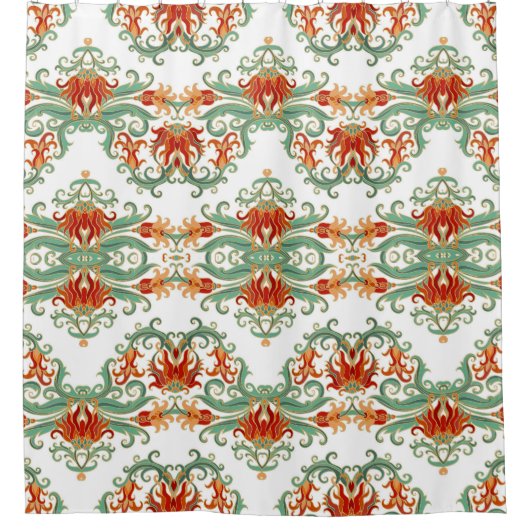 Rideaux De Douche Fleurs rouges style chinois (Devant)
