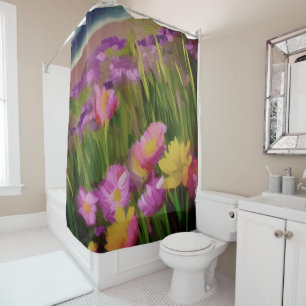 Rideaux De Douche Fleurs Sauvages À Dusk Aquarelle Art Floral