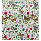 Rideaux De Douche Fleurs sauvages et papillons sur blanc (Devant)