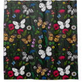 Rideaux De Douche Fleurs sauvages et papillons sur le noir (Devant)
