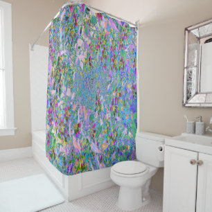 Rideaux De Douche Fleurs sauvages rétro violet, vert et bleu sur ros