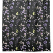 Rideaux De Douche Fleurs sauvages violets sur Noir déchiré (Devant)