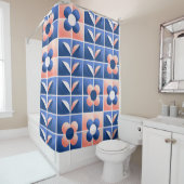 Rideaux De Douche Fleurs stylisées rétro : motif en mosaïque. (En situation)