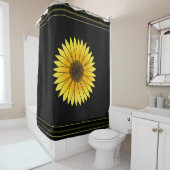 Rideaux De Douche Fleurs Tournesol jaune sur Arrière - plan noir (En situation)