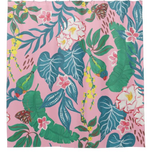 Rideaux De Douche Fleurs tropicales Abstraites, motif de guache pein (Devant)
