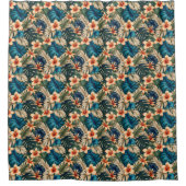Rideaux De Douche Fleurs tropicales avec feuillage bleu et vert (Devant)