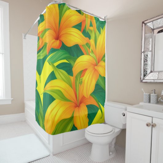 Rideaux De Douche Fleurs tropicales colorées (En situation)