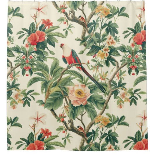 Rideaux De Douche Fleurs tropicales colorées Oiseaux (Devant)