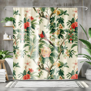 Rideaux De Douche Fleurs tropicales colorées Oiseaux