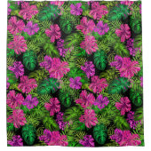 Rideaux De Douche Fleurs tropicales et plantes en noir (Devant)
