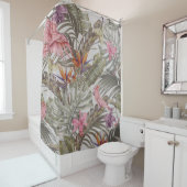 Rideaux De Douche Fleurs tropicales, feuilles de palmiers, oiseau de (En situation)