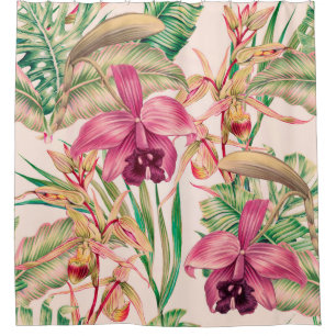 Rideaux De Douche Fleurs tropicales, fleur d'orchidées, feuilles de