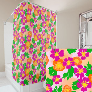 Rideaux De Douche Fleurs tropicales vives et colorées