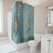 Rideaux De Douche Fleurs Turquoise et Gold (En situation)