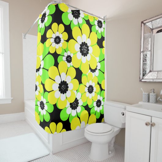Rideaux De Douche Fleurs vert jaune (En situation)