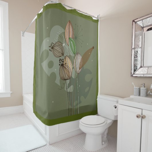 Rideaux De Douche Fleurs vertes (En situation)
