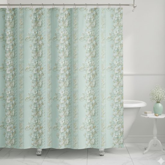 Rideaux De Douche Fleurs Vertes Vintage