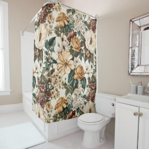 Rideaux De Douche Fleurs vintages d'ivoire, Motif Rose multicolore