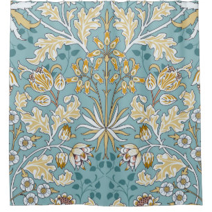 Rideaux De Douche Fleurs vintages, feuillage bleu clair transparent