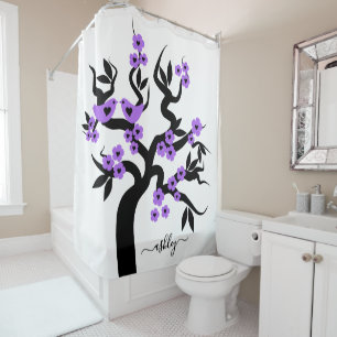 Rideaux De Douche Fleurs violettes Inséparables sakura cerisier