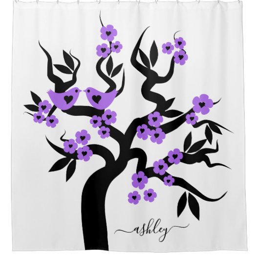 Rideaux De Douche Fleurs violettes Inséparables sakura cerisier (Devant)