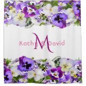 Rideaux De Douche Fleurs violettes nom monogramme blanc (Devant)