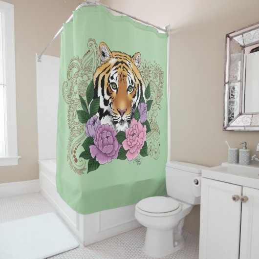 Rideaux De Douche Fleurs violettes roses au henné de tigre (En situation)