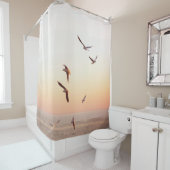 RIDEAUX DE DOUCHE FLOC D'OISEAUX BLANCS ET BROWN (En situation)