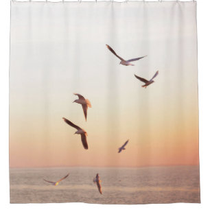 RIDEAUX DE DOUCHE FLOC D'OISEAUX BLANCS ET BROWN