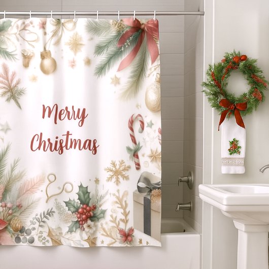Rideaux De Douche Flocon de neige et verdure de Noël Poinsettia