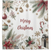 Rideaux De Douche Flocon de neige et verdure de Noël Poinsettia (Devant)