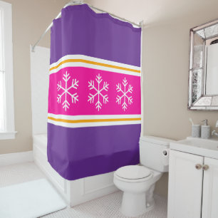 Rideaux De Douche Flocons de neige alpins rayures rose vif et violet