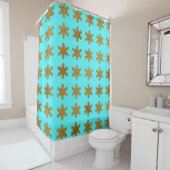 Rideaux De Douche Flocons de neige dorés scintillants Turquoise Bleu (En situation)